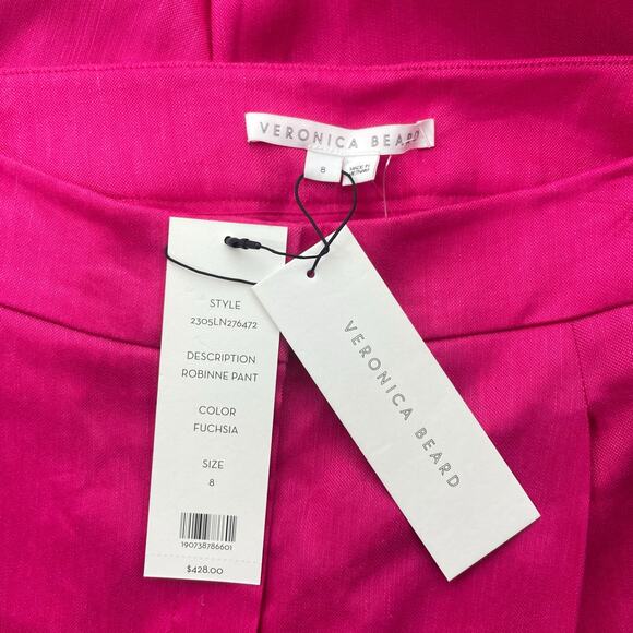Veronica Beard Robinne Wide Leg Linen Blend Pants Fuchsia Pink Size 8 - Picture 12 of 12